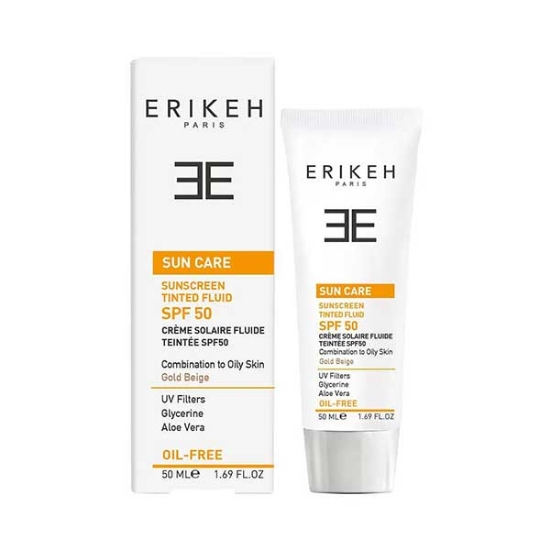 ضد آفتاب SPF50 اریکه مناسب پوست های محتلط تا چرب مدل بژ طلایی حجم 50 میلی لیتر